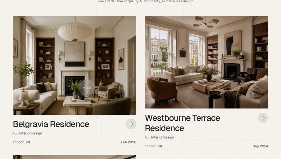 The Belgravia Residence photo zoomed in under the pointer, with a round View badge over it.