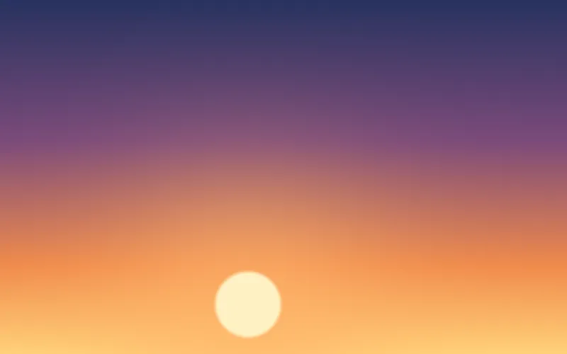 A sunset sky fading from dusky purple to orange around a low sun.